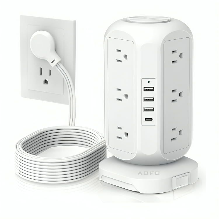 500-1.png Tower Power Strip Flat Plug with 12 Outlets 4 USB - Image 1