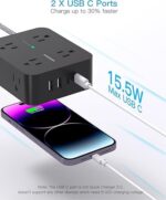 Power Strip Surge Protector, 8 Outlets with 4 USB Charging Ports(2 USB C) - Image 2